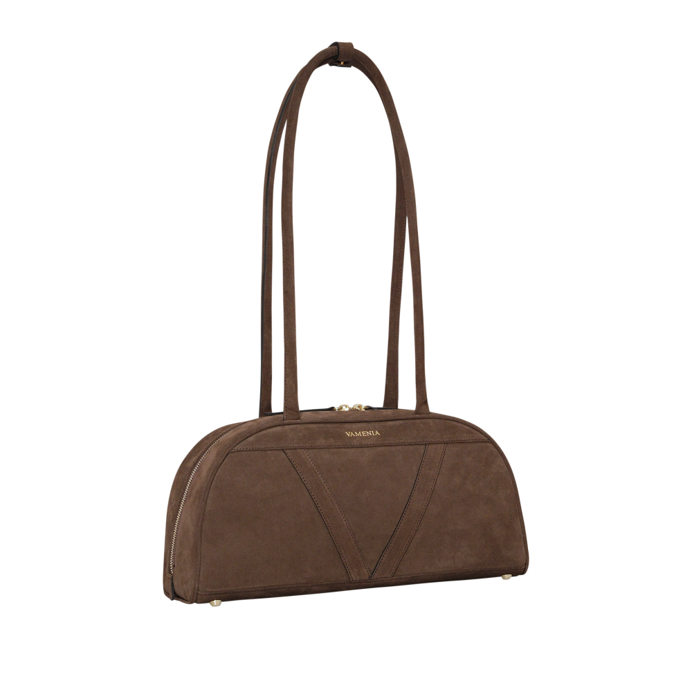 Schultertasche aus Wildleder in dunkelbraun